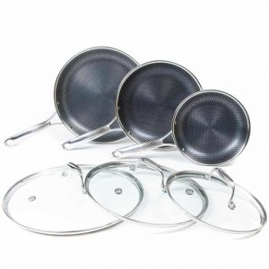 HexClad Hybrid Non-Stick Cookware 6 Piece Set with Lids